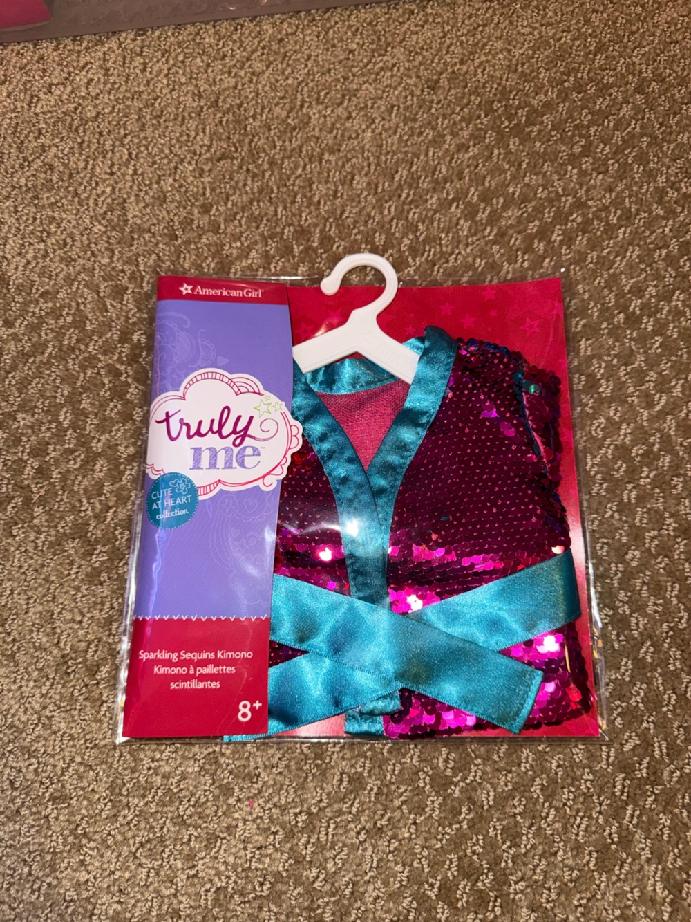 American Girl Sparkling Sequin Kimono in Fuchsia and Teal
